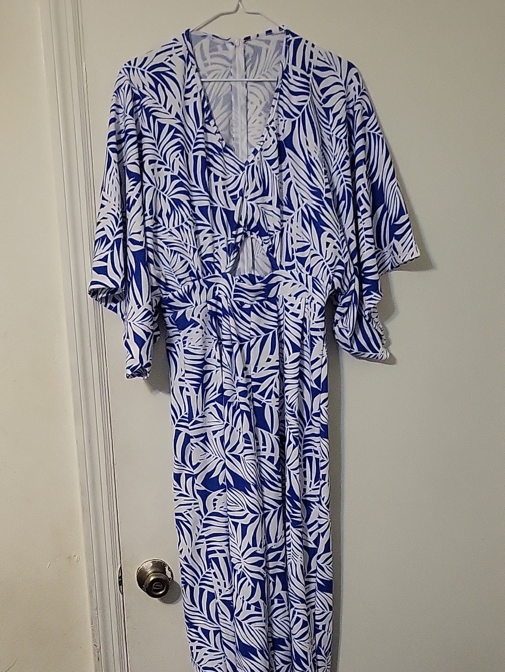 Rebdolls Blue and White Leaf-Print Dress